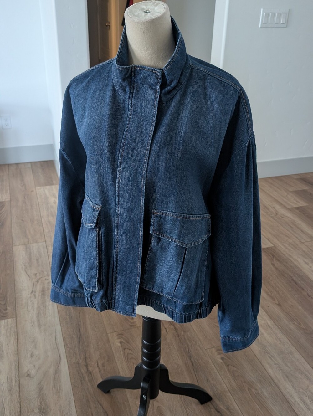 INC International Concepts Dark Blue Denim Jacket with Front Flap Pockets